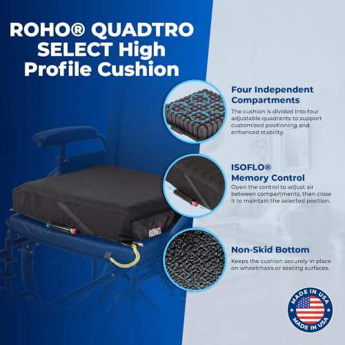 Roho Quadtro Select High Profile Cushion, ISOFLO Air Cells, 19" x 19" New