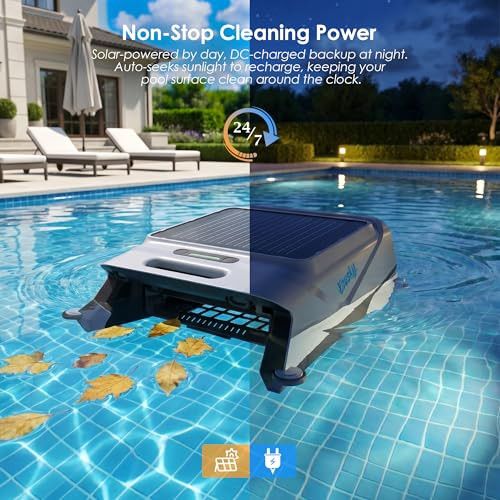 Pura V12 Solar Powered Automatic Pool Surface Skimmer Robot with APP Support