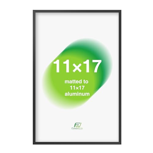 FrameWorks 11x17 Picture Frame Aluminum Frame w/Tempered Glass - Black New