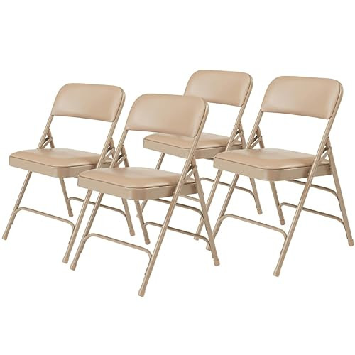 Premium Padded Portable Folding Chairs by National Public 4 Pack French Beige New