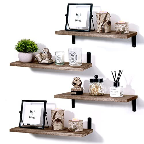 POTRAS Floating Shelves for Bedroom Rustic Wood Wall 4 Pack B09T2DFGKQ - Brown New