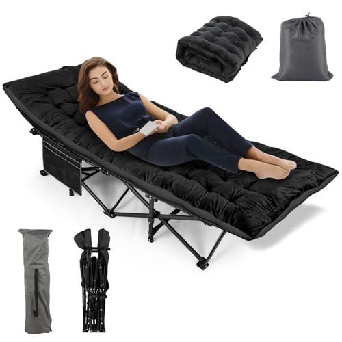 Nictemaw Camping Cot Comfortable Velvet Mattress 900 LBS Duty Black -NEW New