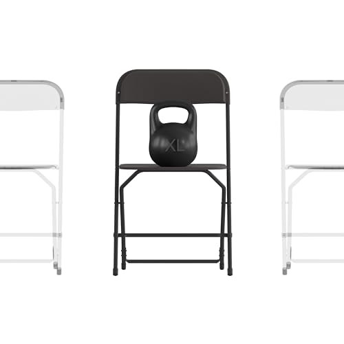 Flash Hercules Series Big & Tall Stackable Plastic Folding Chairs Set of 4 Black New