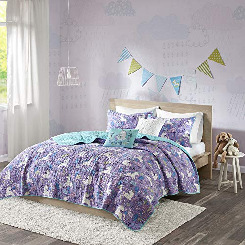 Urban Habitat Kids Reversible Cotton Quilt Set, 5 Pieces - Unicorn Purple New