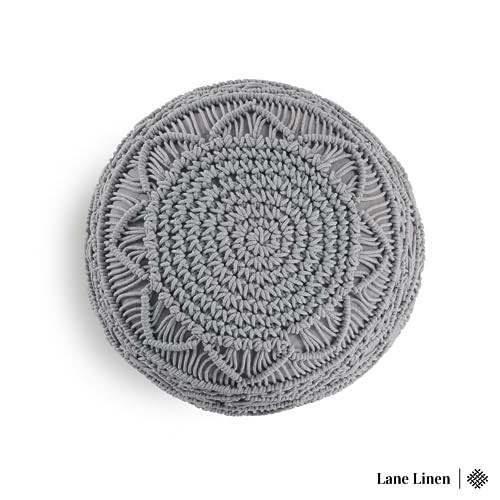 LANE LINEN Pouf Ottoman Hand Knitted Macrame Foot Stool 20 Diameter x 14 Height New