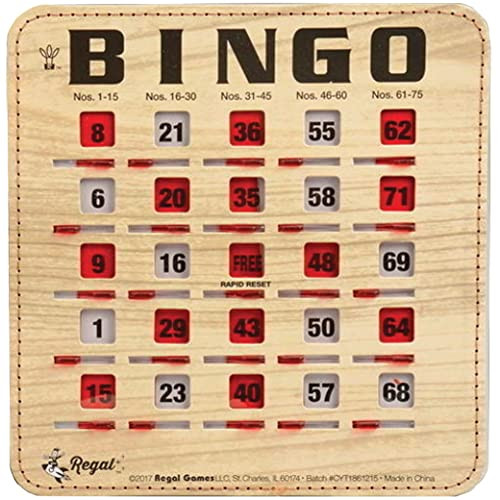 Regal Bingo Bulk Bingo Cards with Sliding Windows - 100 Pack, Woodgrain New