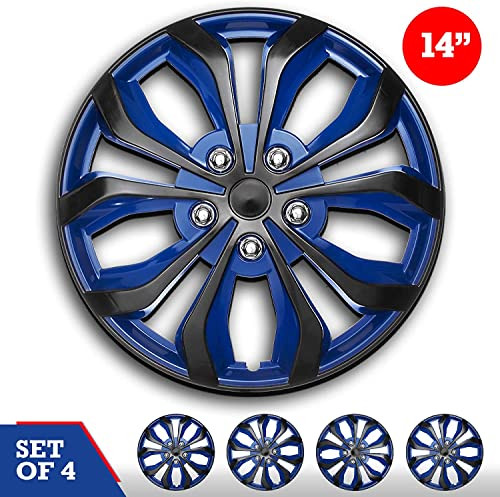 Swiss Drive Hubcap 14" Set of 4 Luxurious Blue Black Design Automotive Wheels