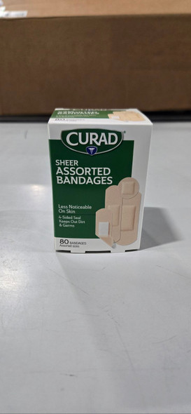 CURAD SHEER ASSORTED BANDAGES, LESS NOTICEABLE ON SKIN, 4-SIDED SEAL,80 BANDAGES New