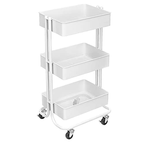 SUPERKKY 3 Drawer Rolling Cart by Recollections, Lexington Collection (White) New