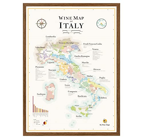 WINE MAP OF ITALY - Premium Gift for Wine Lovers, 20’’x28’’, B09NBZJ1DV - NEW New