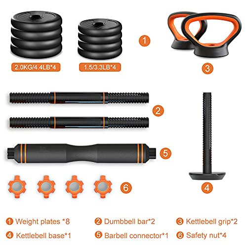 Dripex Adjustable Dumbbell Set 4 in 1 Barbell/Kettlebell/Push up 15KG Home Gym New