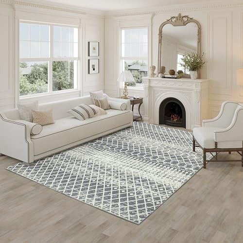 Kaspene Home Trellis Washable Rug, 6x9, Light Gray New