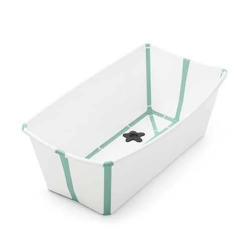 Stokke Flexi Bath Portable Baby Bathtub Heat-Sensitive Plug White Aqua New