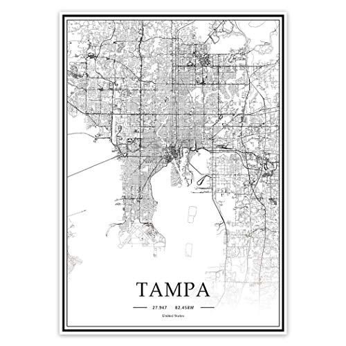 USA FL Tampa Black＆White Minimalist Art 20×28 City Map Painting Poster New
