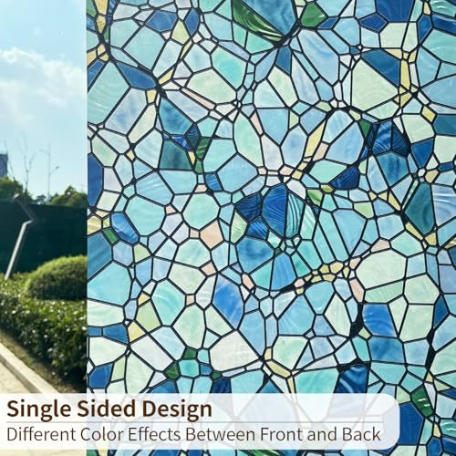 funlife Privacy Stained Glass Window Film, Single Sided Static Cling Glass New