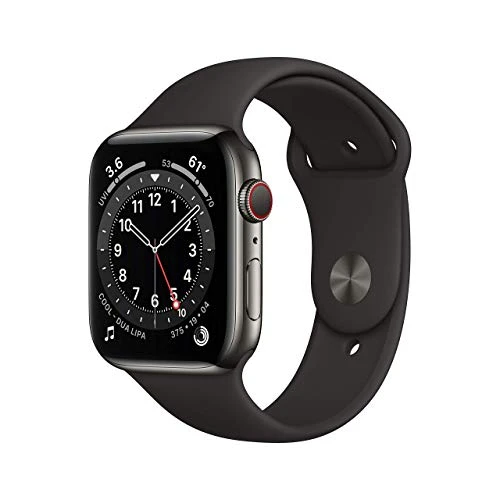 APPLE WATCH SERIES 6 GPS CELL 44MM GRAPHITE STAINLESS STEEL CASE BLACK BAND