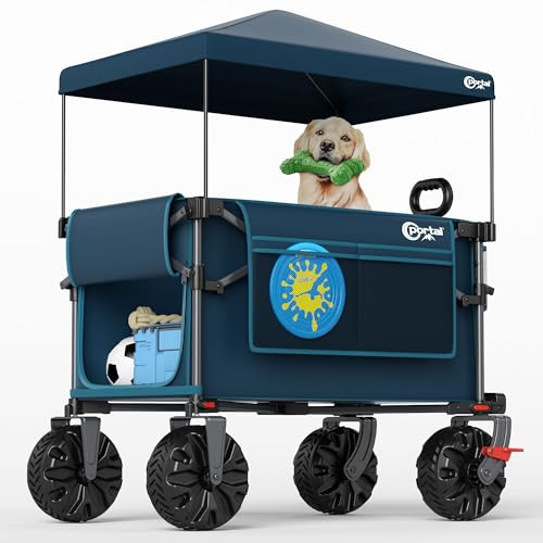 Portal 350L Collapsible Wagon Cart, Removable Canopy,270LB Cart Blue/Deep Ocean