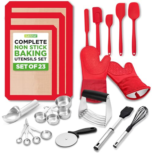 NUTRICHEF 23 PC BAKING UTENSILS MEASURING CUPS MITTTS NCBTS11 - RED