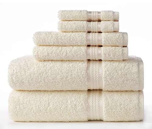 COTTON CRAFT Ultra Soft 6 Piece Towel Set - 100% Cotton Towels - Ivory New