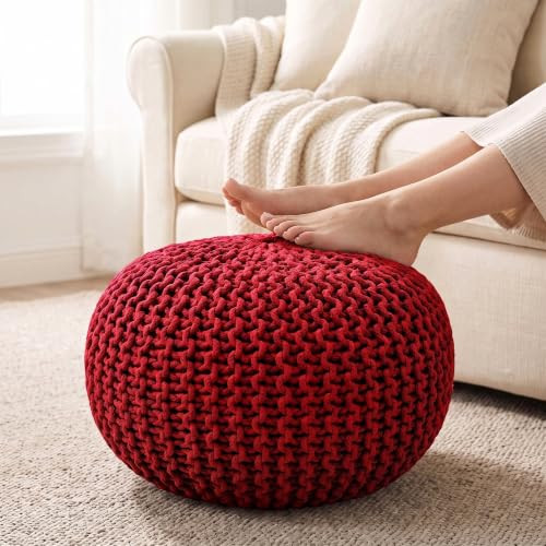 REDEARTH Round Pouf Ottoman Hand Knitted Boho Poof Footrest B07RZLGQJ8 - Red New