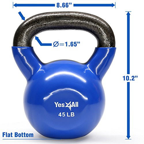 Yes4All Vinyl Coated Kettlebell Weights Set 45 lb - Black New