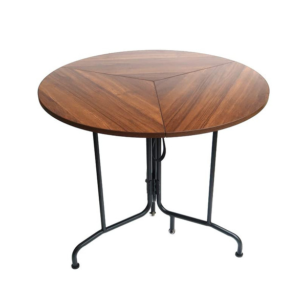 BiggerFire 35.4" MDF Round Folding Dining Table W/ Wheel B09YNP9LGW - Black New
