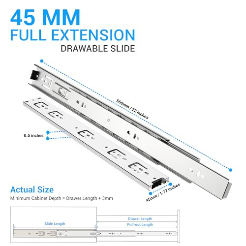 HOMANDS Full Extension Drawer Slides 22" Side Mount Rails 10P - 100 Lb New