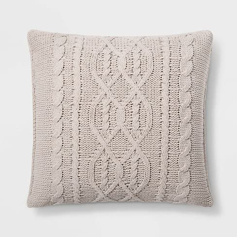 Oversized Square Cable Knit Chenille Throw Pillow - Cream New