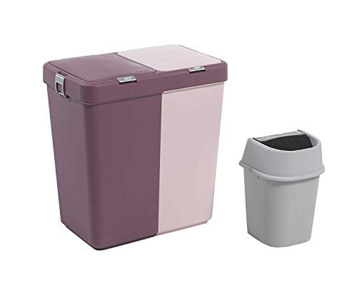 Mabel Home Plastic Laundry Hamper with Lid, 2 sections (Brown-Cream) New