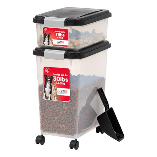 IRIS USA 30 lb + 11 lb Airtight Pet Food Storage Containers with Wheels New