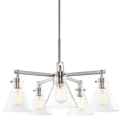 Kira Home Whitney 27" 5-Light Modern Farmhouse Chandelier + Conic Clear Glass New