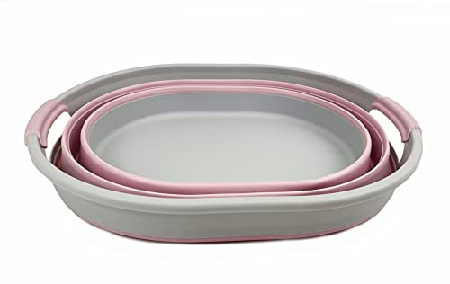SAMMART 23L (6 Gallons) Collapsible Plastic Laundry Basket (Grey/Pale Pink) New