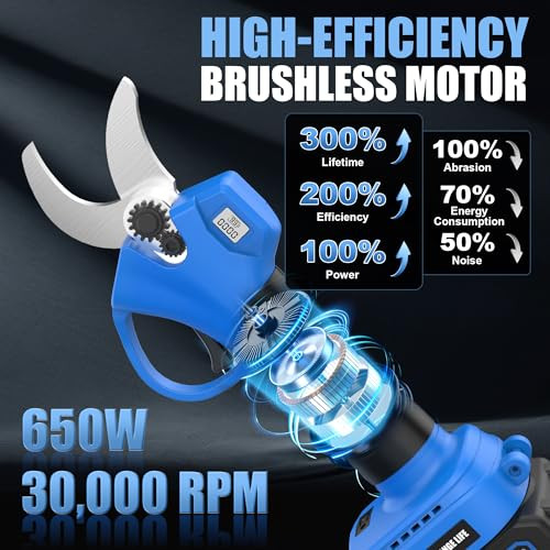 AZZUNO CORDLESS ELECTRIC PRUNING SHEARS LCD SK5 BLADES 2 BATTERIES - BLUE/BLACK