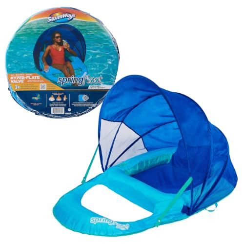 SwimWays Spring Float Recliner Canopy Fast-Inflating Pool Chair - Blue New