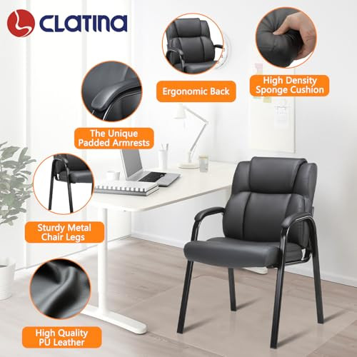 CLATINA Leather Guest Chair Padded Arm Rest Reception Meeting Black 2 Pack New