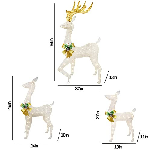 3 Piece Christmas Lighted Reindeer Decorations B0B79LM8RP New