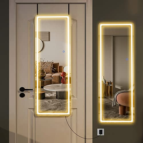 NeuType Full Length Mirror with LED Lights 47"x16" Lighted Over The Door LED New