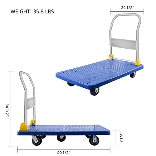 YSSOA Platform Truck with 1320lb Weight Capacity and 360 Degree Swivel Wheels New