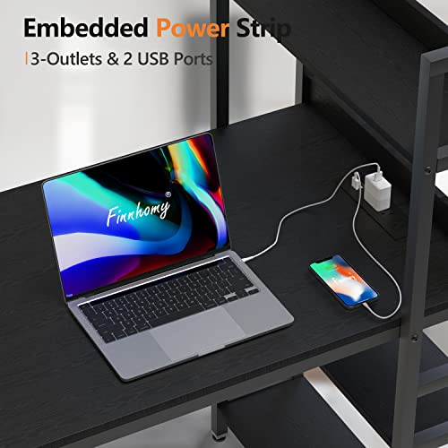 Finnhomy 47" Computer Desk with Power Outlets Storage Shelves B0BKKYMGH1 - Black New