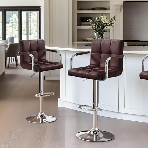 Yaheetech Bar Stools Set of 2, Swivel with Backs, Adjustable Height, Brown New