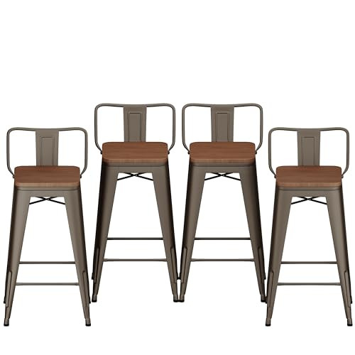HAOBO Home 24" Metal Bar Stools Counter Height Stool Set of 4 B075RV43RP -NEW New