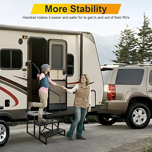 TOCRETOARE RV Steps with Handrail mobile Stairs Steps 5th Wheel RV Steps- Black New