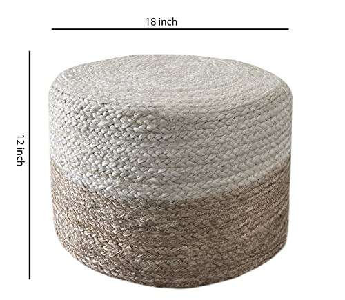 S&L HOMES POUF OTTOMAN 100% JUTE BRAIDED FOOTREST IVORY 18"x18"x12"