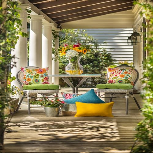 B07BG5XDQ9 Pillow Perfect Bright Floral Indoor/Outdoor Tufted Wicker - 2 Count
