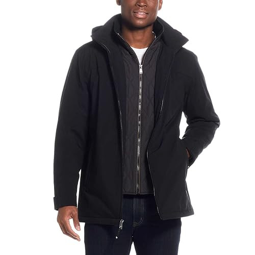 Weatherproof Men’s Ultra Tech Removable Fleece Lined Hood Jacket (Black,Small) New