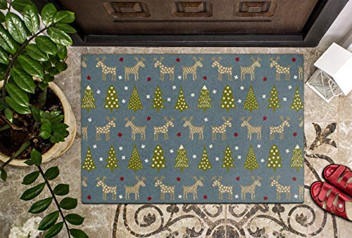 Brumlow Mills Holiday Delight Washable Festive Trees & Reindeer Holiday Rug New