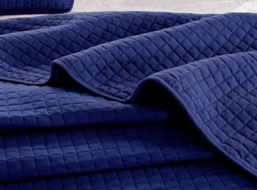 B01HHHGDVS Navy Solid Color Quilt 86"L-86"W 2 Shams 20"L-26"W (inner 19"-25") New