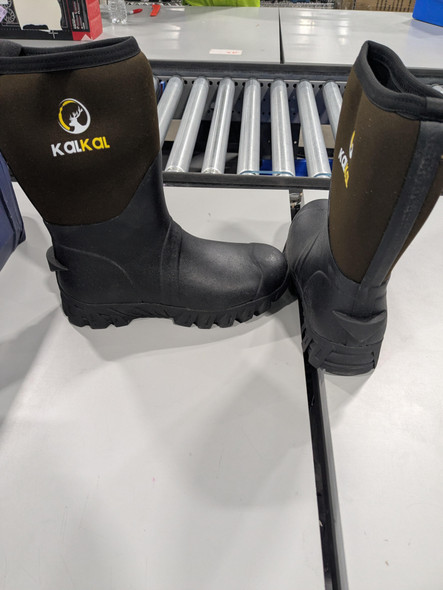 KALKAL RUBBER BOOTS MEN WATERPROOF INSULATED RAIN BOOTS - SIZE: 9 - BLACK/BROWN