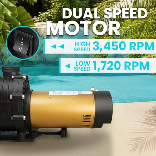 XtremepowerUS 1.5HP in-Ground Pool Pump 5280GPH Dual Speed 1.5 NPT 220V - Black