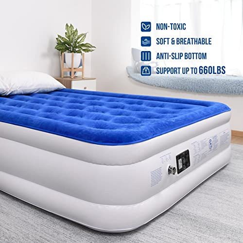 Meldoz Queen Air Mattress with Built-in Pump, Double High Blow Up Mattress New
